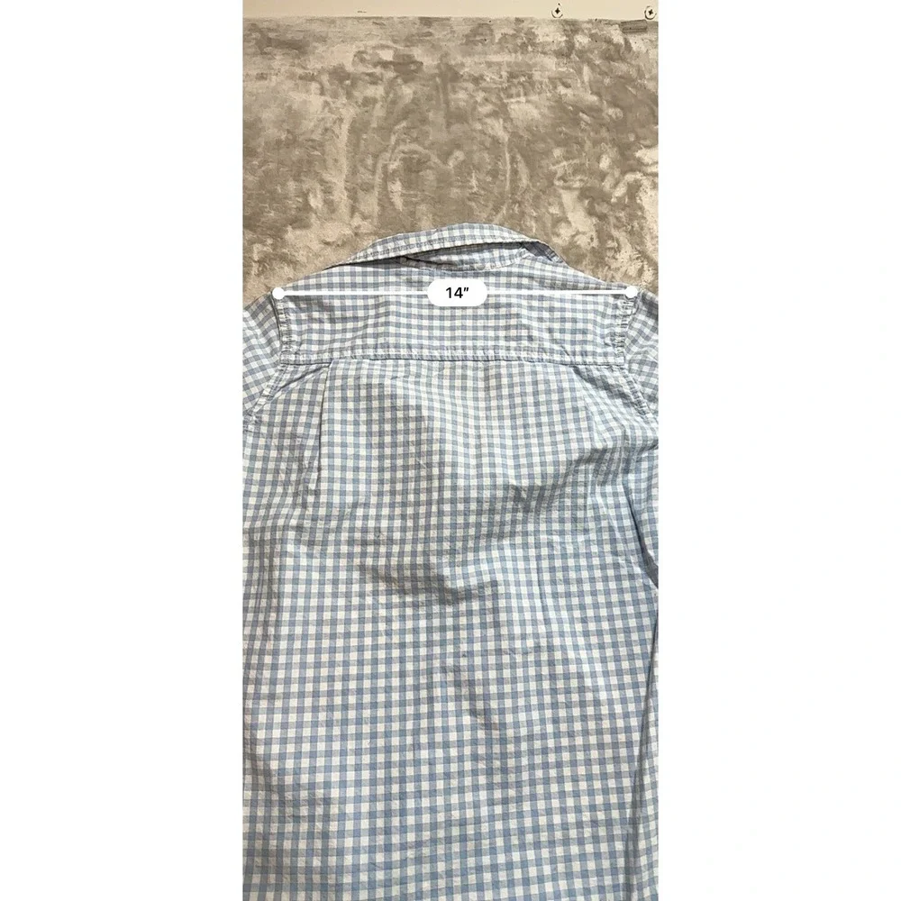 The Childrens Place Boys Light Blue Checkered Button Down Shirt Size L 10 12 EUC